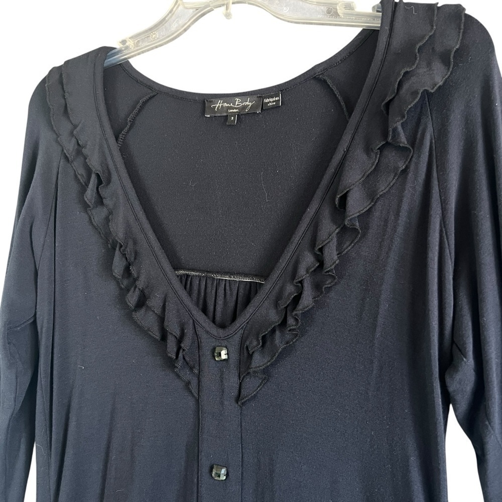 HOMEBODY Long Sleeve Loungewear Top Peekaboo Wrist Ruffle Jewel Buttons Size L - Picture 4 of 11